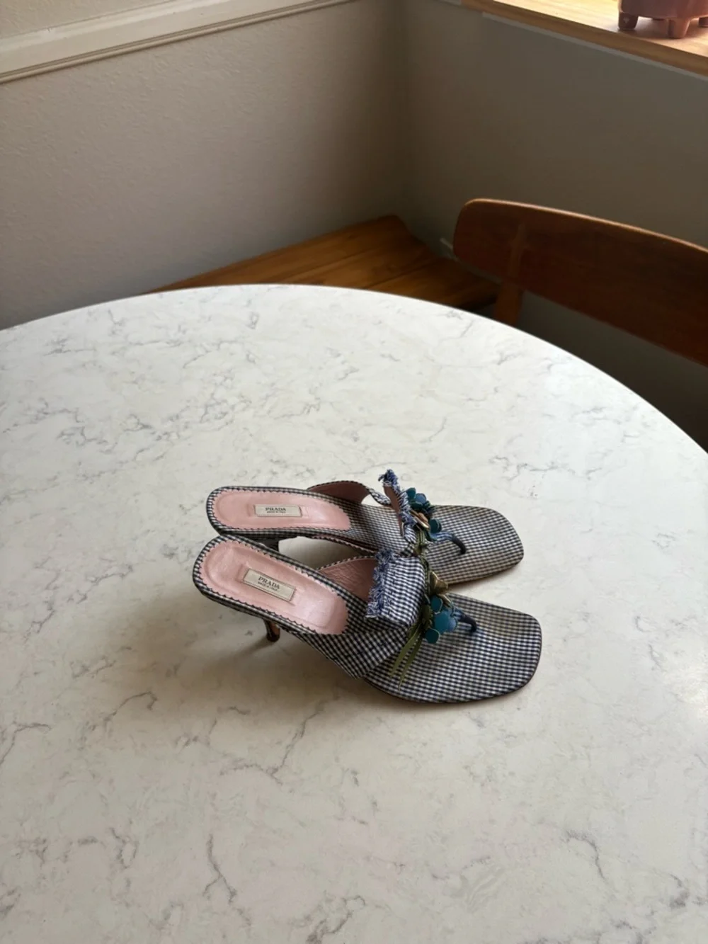 Vintage Prada Embellished Blue Checked Slide Sandals 38.5 - Picture 7 of 13